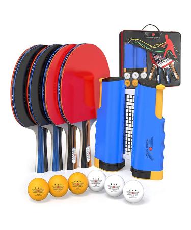 NIBIRU SPORT Ping Pong Paddles Set - Professional Table Tennis Rackets and Balls, Retractable Net with Posts and Storage Case - Pingpong Paddle and Game Table Accessories 4 Player Complete Set