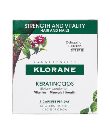 Klorane KERATINcaps Dietary Supplements with Biotin, Quinine, B Vitamins for Thicker, Stronger Hair & Nails, Caffeine-Free, Dye-Free 60 Count (Pack of 1)