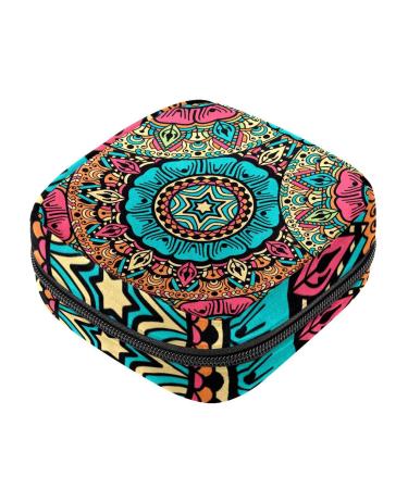 Menstruation bag with zipper women's napkin bag tampons collecting bags for women and girls (vintage Indian ethnic mandala flower pattern) Color 6