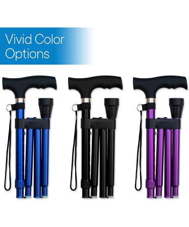 Folding Adjustable Lightweight Aluminum Offset Walking Cane - Collapsible Stick with Derby Handle for Limited Mobility - Black - Buy Online on GoSupps.com