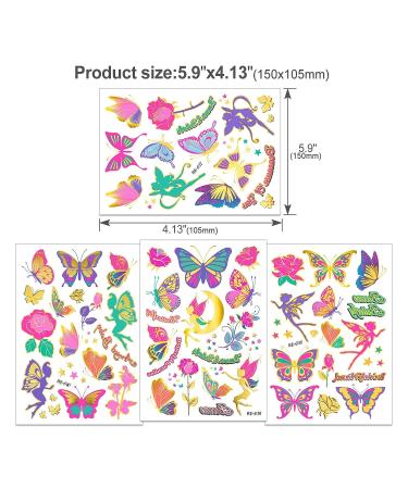 Girls Glitter Temporary Tattoos Kit - Rose, Fairy, Butterfly Designs | Waterproof, Colourful Stickers for Kids Birthday Party Favors - Buy Online on GoSupps.com