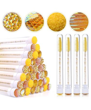Ebanku 40 pieces yellow diamond empty mascara tube set eyelash brush tubes empty mascara wall tube make -up mascara brush for eyelash extensions