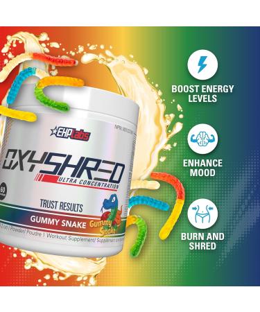 EHPlabs OxyShred Thermogenic Pre Workout Powder & Shredding Supplement - Preworkout for Men & Women Sugar Free Energy Powder with 150mg of Caffeine - Gummy Snake 60 Servings - Buy Online on GoSupps.com