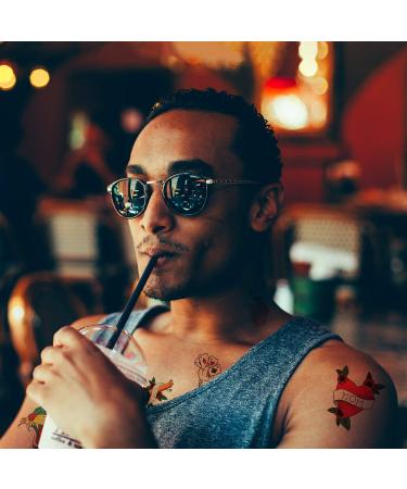 Old School Temporary Tattoo Set by Tatsy - Vintage Party Fun Fake Tattoos for Men and Women - Buy Online on GoSupps.com