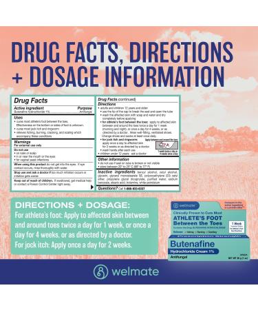 WELMATE - Athletes Foot Treatment Extra Strength - Antifungal Cream - Butenafine Hydrochloride - Relief from Ringworm Athlete's Foot & Jock Itch - Foot Care - Nail Fungus Treatment For Toenail - 3 Pk 3 Pack - Buy Online on GoSupps.com