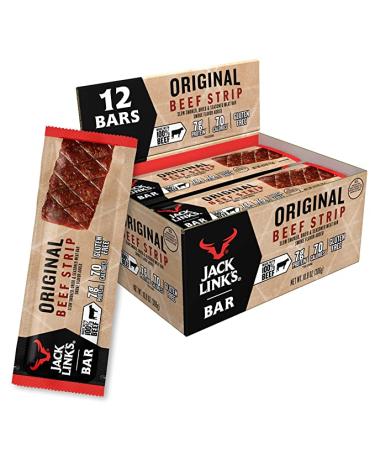 Jack Link's Beef Jerky Bars Original 12 Count - 7g of Protein and 80 Calories Per Protein Bar Made with Premium Beef No added MSG - Keto Friendly and Gluten Free Snacks (Packaging May Vary)