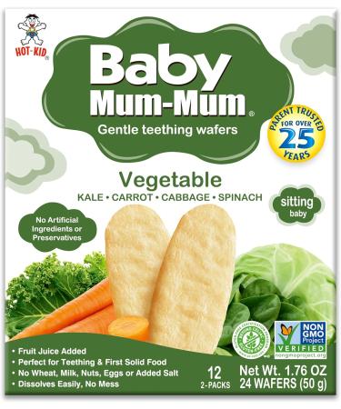 Hot-Kid Baby Mum-Mum Rice Rusks Vegetable Gluten Free Allergen Free Non-GMO Rice Teether Cookie for Teething Infants 50gms 24 Rusks per box - Case pack of 6 - Buy Online on GoSupps.com
