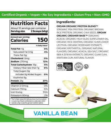 Orgain Organic Vegan Protein Powder - Vanilla Bean, 21g Plant-Based Protein, Gluten Free, Low Carb, Non-Dairy, 1.02 lb - Buy Online on GoSupps.com