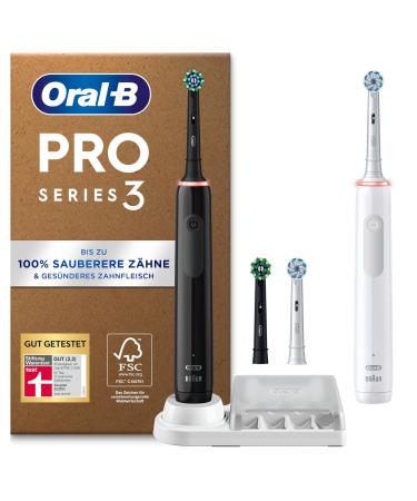 Oral-B Pro Series 3 Plus Edition Double Pack Electric toothbrush 4 plug-in brushes with a visual 360 pressure control for dental care recyclable packaging designed by brown black/white double pack black/white - Buy Online on GoSupps.com