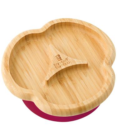 bamboo bamboo Baby Plate Kids and Toddler Suction Cup Bamboo Plate for Babies | Non-Toxic | Cool to The Touch | Ideal for Baby-Led Weaning (Divider Cherry)