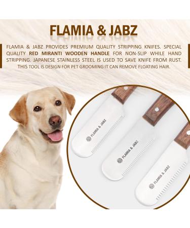 FLAMIA & JABZ Professional Dog Grooming Hand Stripping Knife Stripper Trimmer Tool Red Meranti Wooded Handle Non Slip Grip with Tripping Stainless Steel Blade (3 Piece Pack Right Handed) Right Handed 3 Piece Pack - Buy Online on GoSupps.com