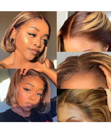 Glueless 4/27 Highlight Brazilian Human Hair Bob Wig 10 - Honey Blonde Ombre T-Part Lace Closure, Pre-Plucked, Short Bob Style for Black Women - Buy Online on GoSupps.com