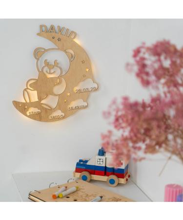 LAUBLUST Night Light Bear in the Moon - Personalized Baby Gift for Birth & Baptism - LED Natural Lighting for Kids - Buy Online on GoSupps.com