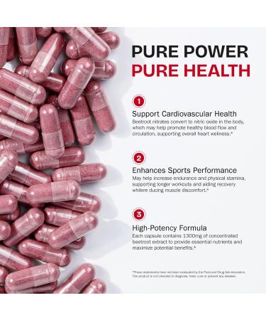 Beet Root Capsules 1300mg Natural Energy & Endurance Support Non-GMO - 60 Capsules Beetroot Supplement Powder | 30-Day Supply | Pure Beet Energy Booster | Vegan Friendly - Buy Online on GoSupps.com