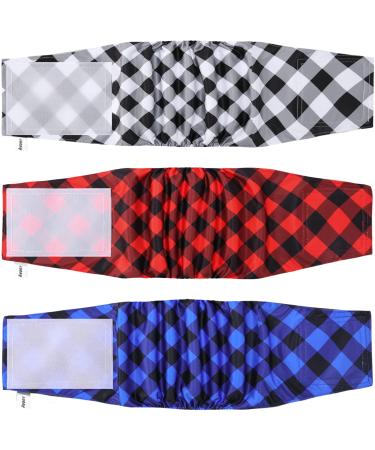 Avont 3 pieces of male reusable dog diapers belly band dog for incontinence dog washable and environmentally friendly for dog male plaid plaid XS (22 - 29cm)