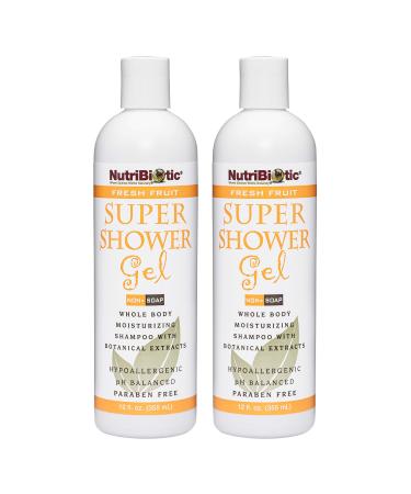 NutriBiotic Fresh Fruit Super Shower Gel 12 Oz Twin Pack | Whole Body Moisturizing Shampoo with GSE & Botanical Extracts | pH Balanced & Free of Gluten Parabens Sulfates Dyes & Colorings
