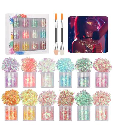 Owelth 12 Colors Festival Glitzer Face body glitter glitter hair halloween make-up make-up glitter for nails body face hair clothing decoration glitter make-up and festival accessories 12 bottles