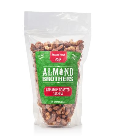 Almond Brothers Roasted Cashews - Hand Crafted Cinnamon Glazed Roasted Cashews, Gluten-Free, Non-GMO, Candied Cashews, Gourmet Cashews Snack - Cinnamon Roasted Cashews, (32oz, 1 Pack) 2 Pound (Pack of 1)