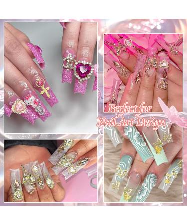 Buy RODAKY 124PCS Gold Nail Charms - 3D Butterfly Pink Crystal Heart & Bow Nail Art Jewelry for Acrylic Nails - Cute Glitter Decorations for Manicure Design - Buy Online on GoSupps.com