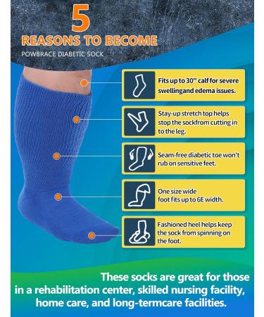 Buy 4 Pairs Wide Diabetic Socks for Swollen Feet - Non-Binding Loose Fit & Comfortable Edema Socks for Men & Women - Perfect for Lymphedema & Hospital Use - Blue One Size - Buy Online on GoSupps.com
