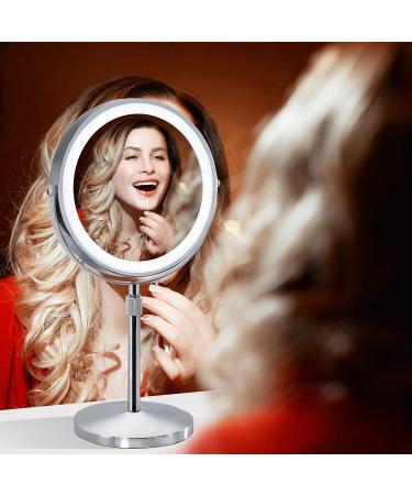 Adjustable LED Lighted Makeup Mirror with 3 Color Options, 10x Magnification, Rechargeable Battery - Chrome Finish - Buy Online on GoSupps.com