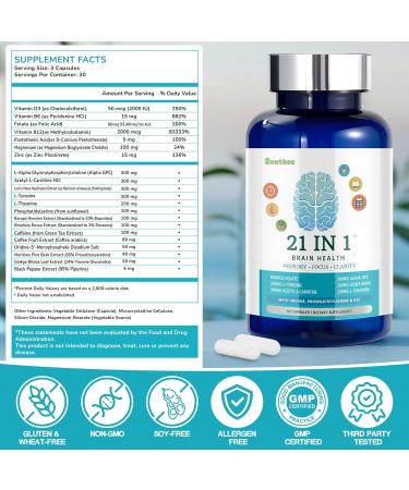 Brain Supplements for Memory and Focus 21-in-1 Brain Supplement for Mental Alertness Cognitive with 300mg Alpha-GPC 300mg Lion s Mane L-Theanine Phosphatidylserine Vitamins B6 B12 90 Capsules 90 Count (Pack of 1) Blue - Buy Online on GoSupps.com