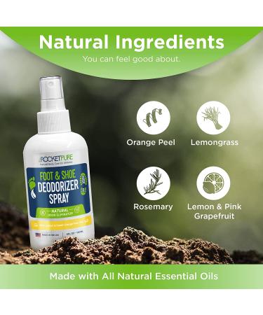 Rocket Pure Natural Shoe Deodorizer and Foot Spray - Lemon Scented Odor Eliminator - 4 Fl Oz - Buy Online on GoSupps.com