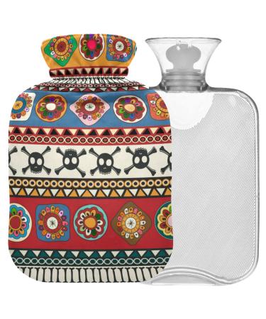 Naanle hot hot water bottle with ethnic strip skull with reference heat and cold therapy transparent hot water bottle 1 l hot water bottle for bed palm warmer pain relief