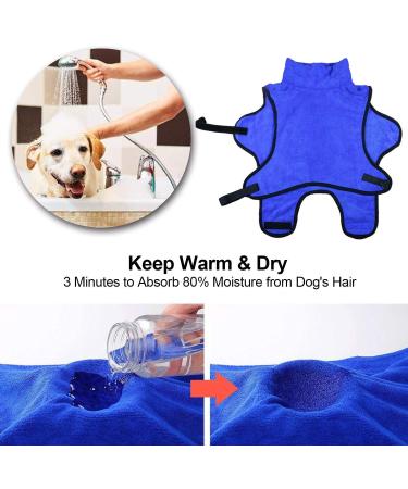 Pettom Dog Bathrobe - Quick-Drying Microfiber Towel Super Absorbent & Comfortable with Adjustable Straps for Dogs & Cats - Blue (M) - Buy Online on GoSupps.com