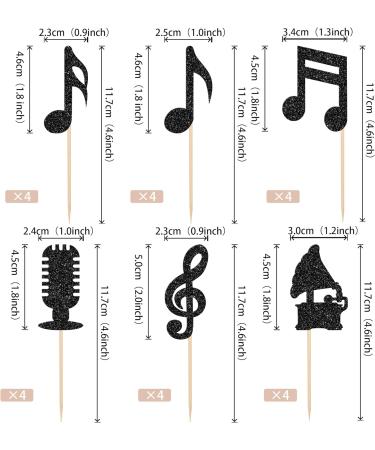 Rsstarxi 24 Pack Music Notes Cupcake Toppers Black Glitter Microphone Musical Symbol Cupcake Picks Decorations for Musical Social Media Theme Baby Shower Kids Birthday Party Cake Decorations Design 2 Black - Buy Online on GoSupps.com