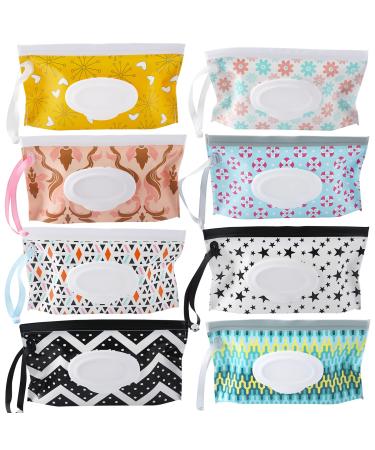 FEBSNOW 8 Pack Baby Wipes Dispenser,Portable Refillable Wipe Holder,Baby Wipes Container,Reusable Wipes Case,Baby Travel Wet Wipes Pouch