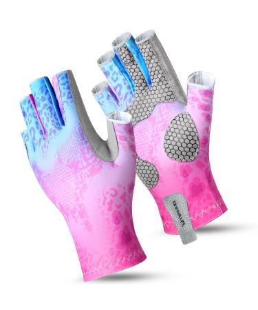 PLUSINNO Fishing Gloves, UPF50+ Sun Gloves UV Protection Kayak Gloves Sun Protection Gloves Men Women for Kayaking, Hiking, Paddling, Driving, Rowing Pink S/M