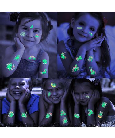 Bilizar Unicorn Glow in The Dark Temporary Tattoos - 15 Sheets | Luminous Waterproof Fake Tattoo Stickers for Kids | Fun & Cute Designs | Birthday Party Favor - Buy Online on GoSupps.com