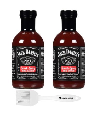 Jack Daniel's Sweet & Spicy BBQ Sauce 19.5 oz Bottle (Pack of 2) Bundled With a Snack Scout Basting Brush. Imported from the USA