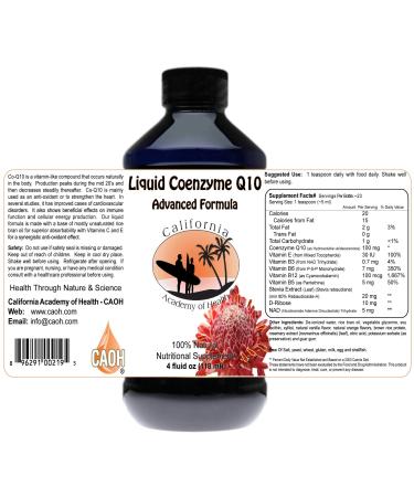 CALIFORNIA ACADEMY OF HEALTH Liquid Coenzyme Q10 with Gamma Y-Oryzanol Vitamins C and E 4 oz from CAOH