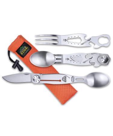 Outdoor Edge ChowPal - Mealtime Multitool with Folding Knife, Fork, Spoon, Bottle Opener, Can Opener, Graduated Wrench, and Screwdriver - 100% Stainless Steel Construction with Nylon Storage Pouch Chow Pal