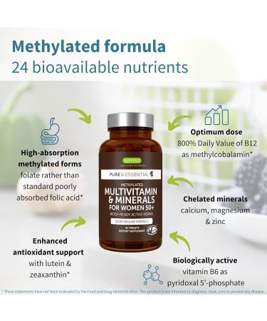 Igennus Methylated Women's 50+ Multivitamin with Calcium & Magnesium Pure & Clean All-Day Nutrient Delivery with High-Strength B-Vitamins Antioxidant Support Iron and Copper Free 60 Vegan Tablets - Buy Online on GoSupps.com