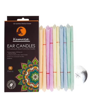 10 x Ear Candles for Blocked Ears Hopi Wax Remover + 5 Protective Discs Ear Candles Aromatherapy 5 SCENTS CE Medical Grade Double DISC Wax Filter (5 Colours) Mixed Variety