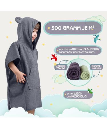 Fuchs Panda Kids Bathing Poncho - Extra Warm Soft & Cozy 100% Bamboo Towel Poncho for Baby & Children | Ideal Gift Packaging (Blue-Gray) - Buy Online on GoSupps.com