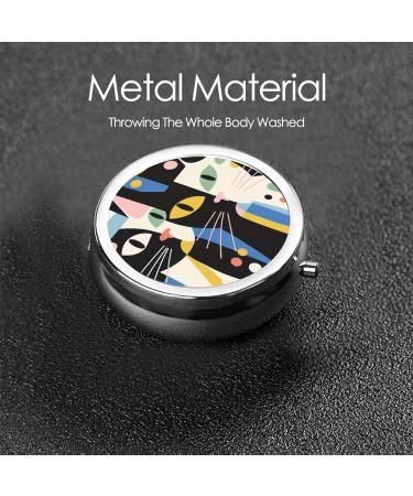 Cute Artistic Cat Portable Metal Pill Box | 3-Compartment Travel Storage | Mini Round Design for Small Pills | Hinged Fastening | Black - Buy Online on GoSupps.com