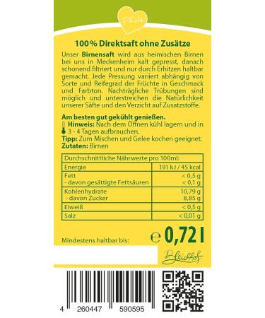 Buy BLEICHHOF Pear Juice - Vegan Direct Juice (Pack of 6 x 720ml) | International Shipping Available - Buy Online on GoSupps.com