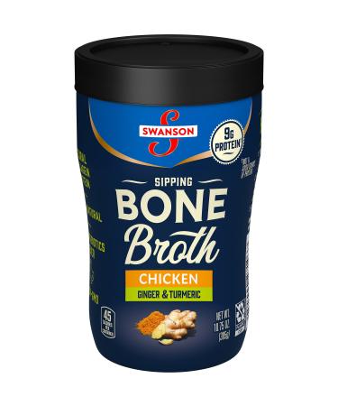 Swanson Sipping Bone Broth, Chicken Bone Broth with Ginger & Turmeric, 10.75 Ounce Sipping Cup (Pack of 8)
