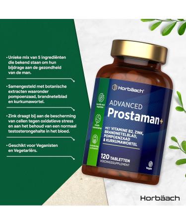ProstaMan+ Complex 120 Vegan Tablets Complex with Vitamin B2 Zinc Pumpkin Extract and Turmeric High Strength from Horbaach - Buy Online on GoSupps.com