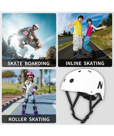 Nattork Skateboard Helmet Protective Gear for Kids,Multi-Sport Scooter Helmet with Removable Liner for Bike, Scooter, Inline Skate, Roller Skate, Suitable for Kids Youth Adults White Medium (20.47'' - 22.83'' / 52cm - 58cm) - Buy Online on GoSupps.com