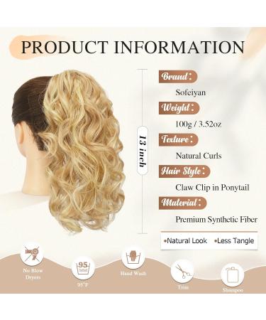 Sofeiyan 13 Inch Curly Ponytail Extension - Light Blonde Mix Platinum Blonde | Natural Wave Synthetic Hairpiece for Women - Buy Online on GoSupps.com