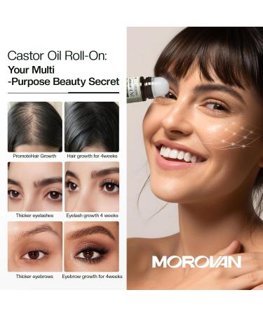 Morovan Castor Oil Roll On 50ml: Organic Castor Oil for Hair Growth Eyebrows & Eyelashes Nourishes Sparse Hair Strengthens Hair Roots For Men & Women - Buy Online on GoSupps.com