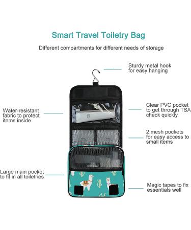 Hanging Travel Toiletry Bag Kit | Green Llama Alpaca And Cactus Organizer for Men Women - Buy Online on GoSupps.com
