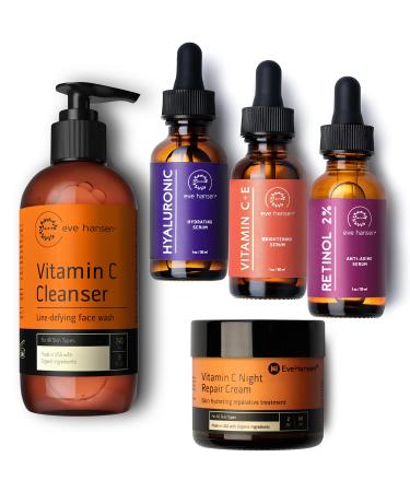 Eve Hansen Vitamin C Anti-Aging Serum Set - 3-in-1 Serum Cleanser Night Cream for Face