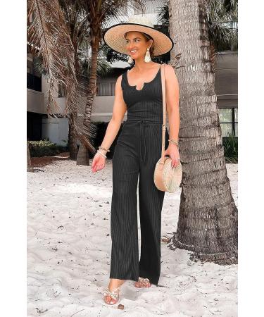 PRETTYGARDEN Women's Summer Casual Two Piece Outfit | Tank Top & Ribbed Knit Long Pants Set | Black Medium Tracksuit - Buy Online on GoSupps.com