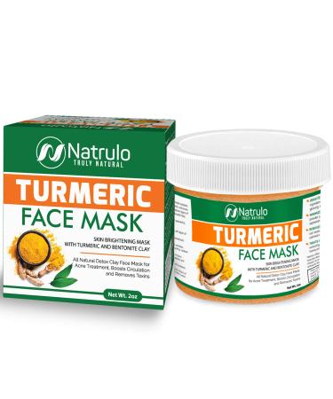 Natrulo Turmeric Face Mask - Skin Brightening Mask with Turmeric and Bentonite Clay - All-Natural Face Mask for Acne Treatment - Boosts Circulation and Removes Toxins - Turmeric Detox Clay Face Mask